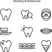 set di icone della linea dentale, collezione di odontoiatria, schizzi vettoriali, illustrazioni di logo, icone di ortodonzia, segni di cliniche di stomatologia, pittogrammi di contorno pieni, tratto modificabile. odontoiatria vettore