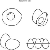 icone di uova impostate isolate su sfondo bianco dalla raccolta di alimenti. uovo icona linea sottile contorno lineare uovo simbolo per logo, web, app, ui. segno semplice dell'icona dell'uovo. illustrazione vettoriale piatta.