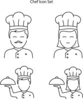 insieme dell'icona dello chef isolato su priorità bassa bianca. chef icona linea sottile contorno lineare chef simbolo per logo, web, app, ui. segno semplice dell'icona dello chef. icona illustrazione vettoriale piatta per grafica e web design.