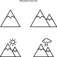 icone di montagna impostate isolate su sfondo bianco. icona montagna linea sottile contorno lineare montagna simbolo per logo, web, app, ui. segno semplice dell'icona della montagna. vettore