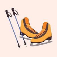 set di attrezzatura da sci sono bastone da trekking e skate. felice inverno. illustrazione per il tempo libero di attività.