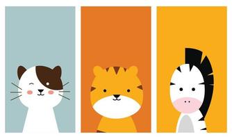 serie di illustrazioni di animali per uno sfondo di smartphone e una schermata di blocco. gatto, tigre e zebra. vettore