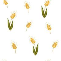 modello senza cuciture di spighe di grano. grano intero, fondo naturale e organico. prodotti da forno perfetti per tessuti, tessuti, carta da parati, confezioni. illustrazione del fumetto di vettore. vettore