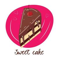 gustoso pezzo di torta su sfondo rosa vivido. per menu, carte, poster, pubblicità, banner. illustrazione vettoriale. vettore