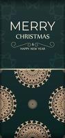 Merry Christmas card in colore verde scuro con ornamento giallo invernale vettore