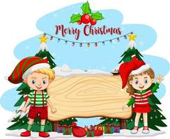 banner vuoto in tema natalizio con bambini in costumi natalizi vettore