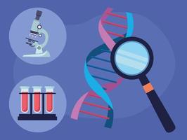 icone del DNA e del laboratorio vettore