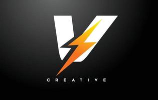 v lettera logo design con vettore icona segno thunderbold. design del logo creativo della lettera di tuono.