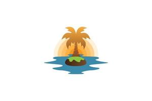 albero di cocco tramonto oceano natura logo, viaggi, bella arte astratta, paesaggio tropicale vettore