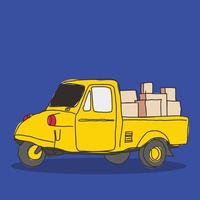 illustrazione di un triciclo raccogliere scatole di cartone di carico auto vettore