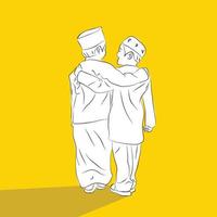 illustrazione lineare di amicizia tra due studenti musulmani vettore
