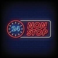 vettore di testo in stile insegne al neon non stop 24 ore su 24