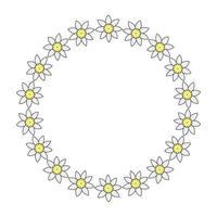 ghirlanda di fiori. la cornice del fiore è disegnata in uno stile doodle.illustrazione a colori isolata su uno sfondo bianco.per fare inviti e cartoline.cerchio di elementi.illustrazione vettoriale