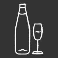 icona del gesso del vino. barretta alcolica. bottiglia e bicchiere di vino. bevanda alcolica. servizio di ristorazione. cristalleria standard per vino bianco. illustrazione di lavagna vettoriale isolata