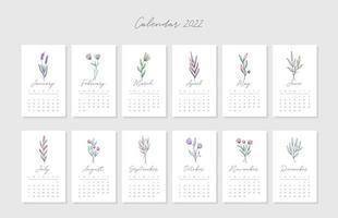 bellissimo modello di calendario con collezioni floreali vettore