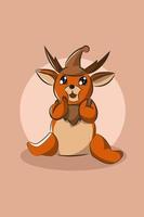 simpatico cervo animale con illustrazione di design del personaggio del cappello dormiente vettore