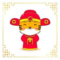 carino tigre nel dio della ricchezza costume personaggio dei cartoni animati. celebrazione del capodanno cinese. vettore