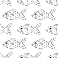 doodle disegnato a mano con motivo senza cuciture di pesce. , minimalismo, scandinavo, monocromatico, nordico. vita marina, carta da parati oceano mare sfondo tessile carta da imballaggio vettore
