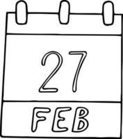 calendario disegnato a mano in stile doodle. 27 febbraio. Giornata internazionale dell'orso polare, data. icona, elemento adesivo per il design. pianificazione, vacanza d'affari vettore