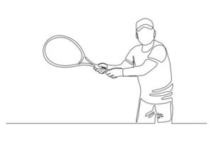 disegno a tratteggio continuo dell'uomo che gioca a tennis. una sola linea d'arte di sport e stile di vita sano. illustrazione vettoriale