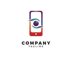 design del logo dello smartphone combinato con l'occhio vettore