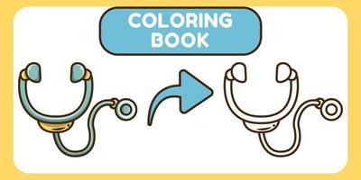 simpatico libro da colorare di doodle del fumetto disegnato a mano dello stetoscopio per i bambini vettore