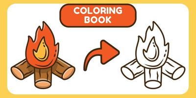 libro da colorare di doodle del fumetto disegnato a mano del falò carino per i bambini vettore