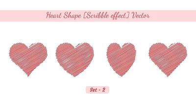 oggetto a forma di cuore con effetto scarabocchio, set di oggetti vettoriali a forma di cuore creato su sfondo bianco.