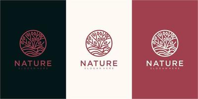 vettore di progettazione del logo della quercia dell'albero della natura nel modello di progettazione del logo del cerchio