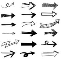 set di icone freccia disegnata a mano isolato su priorità bassa bianca. scarabocchiare illustrazione vettoriale. vettore