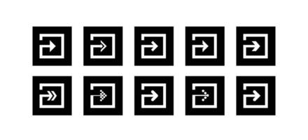 set di icone di illustrazione freccia nera a forma di quadrato. vettore