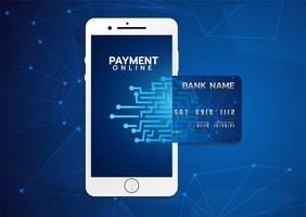 Concetto di pagamento mobile, Smartphone con elaborazione di pagamenti mobili da carta di credito. Illustrazione vettoriale