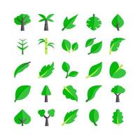 alberi e foglie set di icone vettoriali piatte per sito Web, app mobile, presentazione, social media.