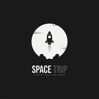 logo dell'astronave con iscrizione del viaggio nello spazio. design del logo moderno e alla moda. illustrazione vettoriale.