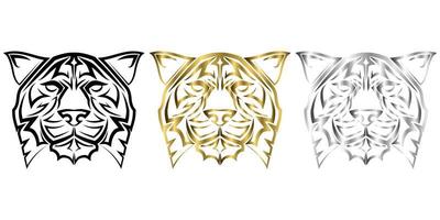 tre colori nero oro e argento linea arte della testa di tigre buon uso per simbolo mascotte icona avatar tatuaggio t shirt design logo o qualsiasi disegno vettore