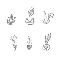 Set di vettore logo floreale scandinavo. Cosmetico organico del fiore dell&#39;icona disegnata a mano, nozze del fiorista, decorazione domestica
