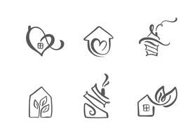 Insieme di logo disegnato a mano case di calligrafia semplice. Icone vettoriali reale. Estate Architecture Costruzione per il design. Elemento vintage casa d&#39;arte