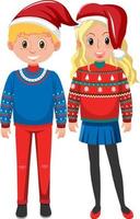 coppia uomo e donna che indossano abiti natalizi vettore