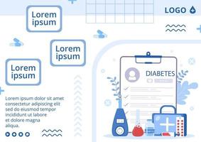 illustrazione di design piatto modello di brochure test del diabete modificabile di sfondo quadrato adatto per i social media sanitari o biglietto di auguri vettore
