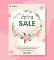 vendita di primavera con fiori in fiore modello poster design piatto illustrazione modificabile di sfondo quadrato adatto per social media o biglietto di auguri vettore