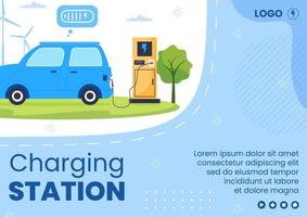 ricarica di batterie per auto elettriche modello di brochure illustrazione piatta modificabile di sfondo quadrato adatto per social media o annunci web su Internet vettore