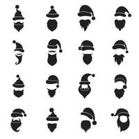 set di icone di cappelli, baffi e barbe di Babbo Natale vettore