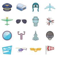 set di icone di aviazione, stile cartone animato vettore