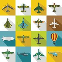 set di icone di aviazione, stile piatto vettore