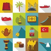 set di icone di viaggio in Turchia, stile piatto vettore