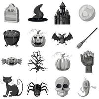 set di icone di halloween, stile monocromatico grigio vettore