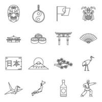 Giappone set di icone, stile contorno vettore