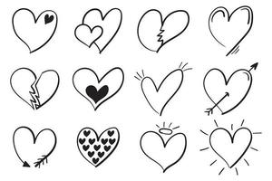 raccolta di elementi del cuore di San Valentino doodle disegnato a mano vettore