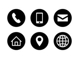 set di icone di contatto biglietto da visita. simboli di comunicazione rotondi neri vettore