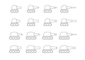 set di icone di carri armati delineati, tutte le dimensioni, perfette per i giochi. vettore